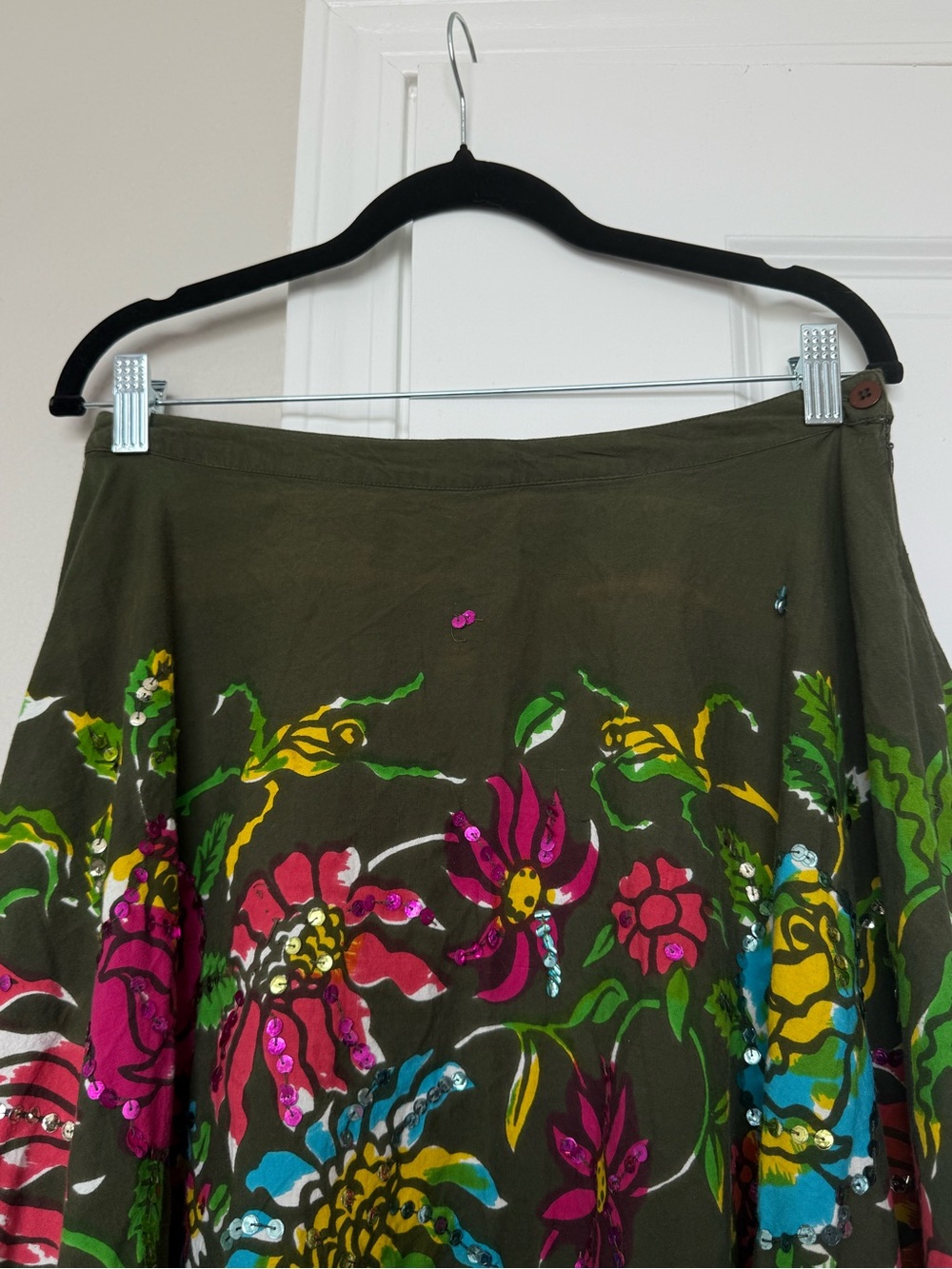 Persaman New York Vintage Floral Watercolor Sequin Midi Skirt | 8 | Boho Y2K - Picture 5 of 6